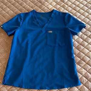 Figs Royal Blue V-Neck Short Sleeve Uniform Scrub Top